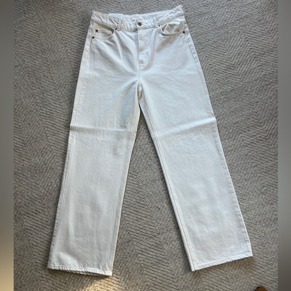 NWT H&M High Waist Wide Leg Off White Wide Leg Denim Jeans 100% Cotton 14